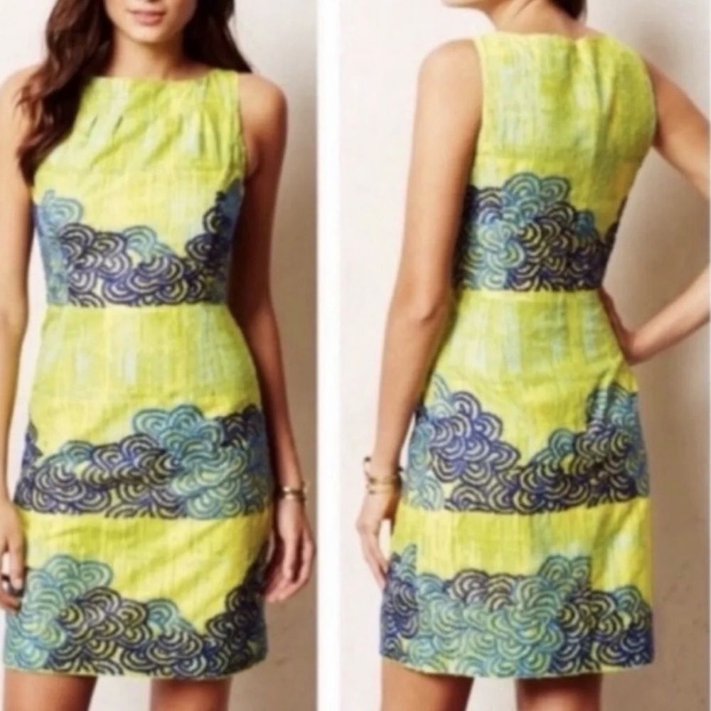 Tabitha Neon Chartreuse Azure Scroll Shift Dress … - image 2